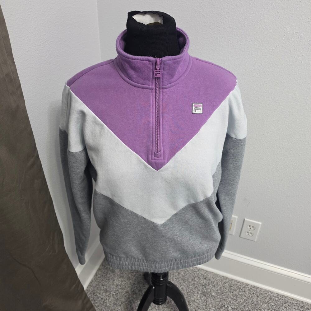 Vintage FILA Colorblock Half Zip Sweatshirt XL Purple Gray 90s Pullover